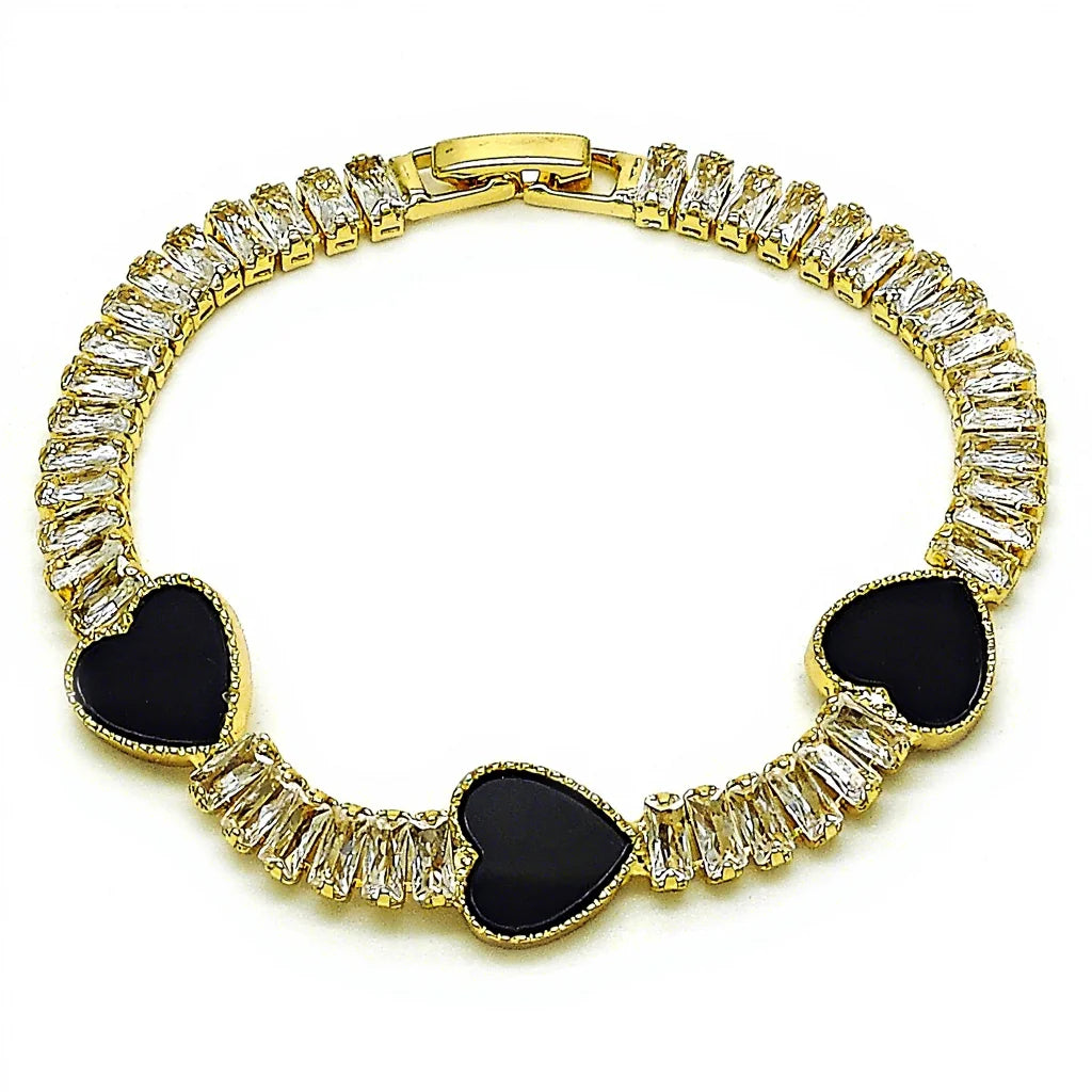 Luminous Heart & Baguette Bracelet | Black Mother of Pearl