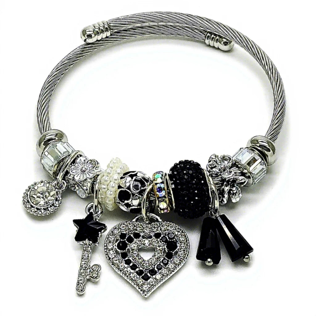 Secret Key & Heart Bangle | Black Enamel