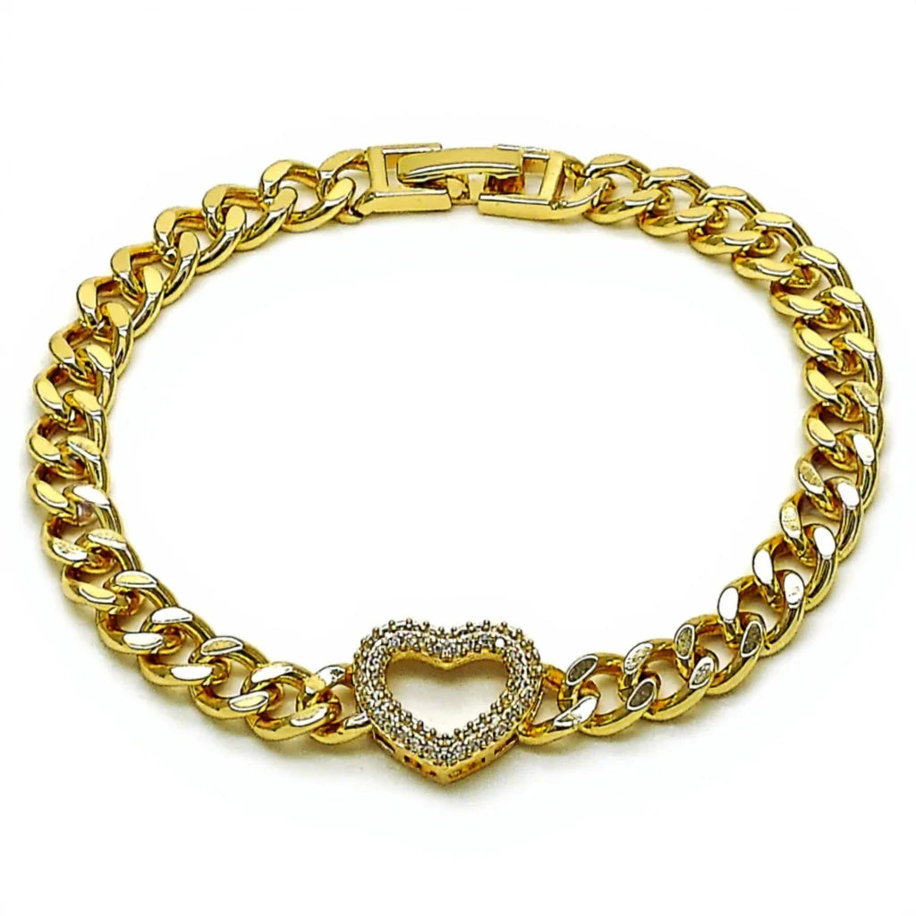 Majestic Heart & Cuban Link Bracelet | Micro Pave