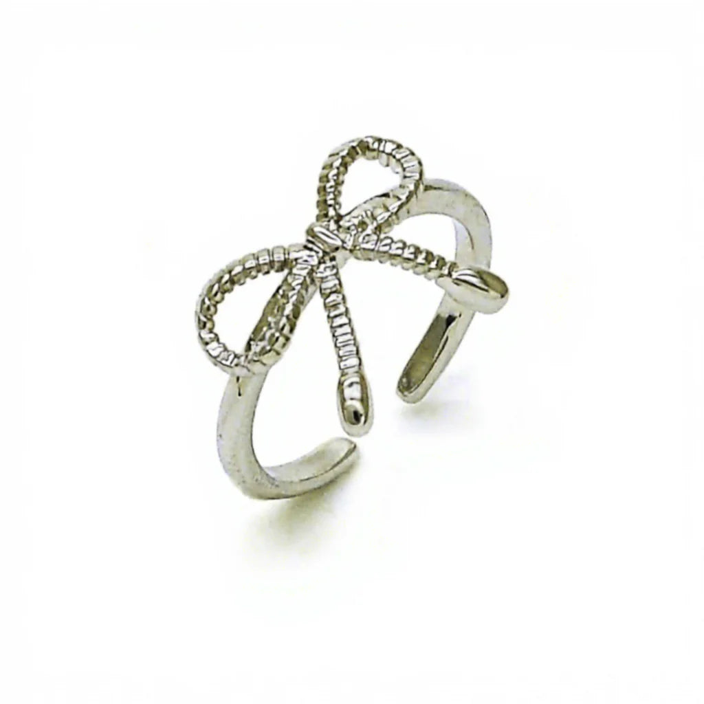 Classic Bow Diamond-Cut Ring | Rhodium Silver