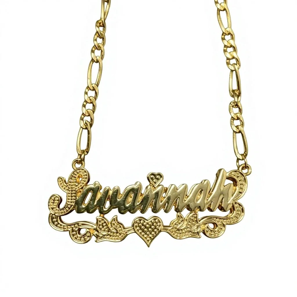 3D Double-Layer Heart Nameplate Necklace - Detail View