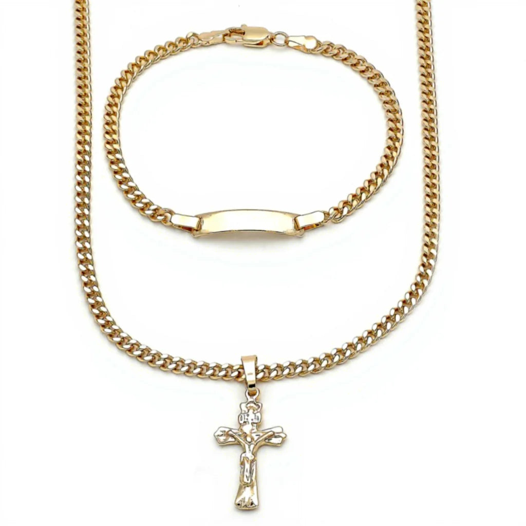 Junior Heritage Cross & Cuban Set | 18K Gold Layered