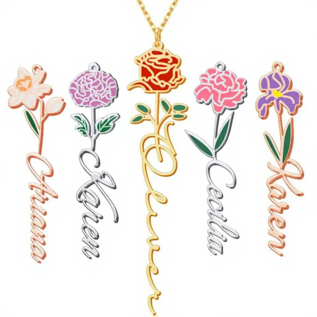 Enamel Birth Month Flower Nameplate | Personalized