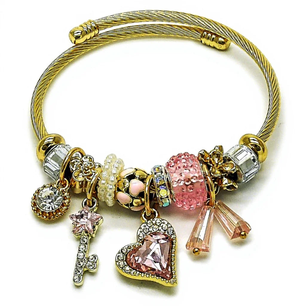 Secret Key & Heart Bangle | Pink Enamel
