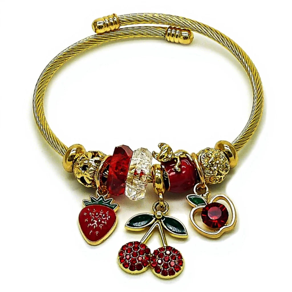 Sweet Strawberry & Cherry Bangle | Red Enamel