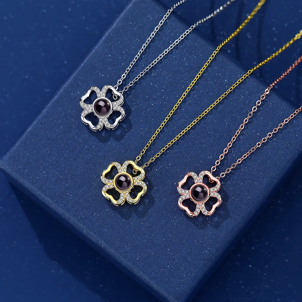 DHQH Personalized Photo Birthday Stone Photo Projection Necklace Customized Picture Birthday Stone Projection Pendant Gift