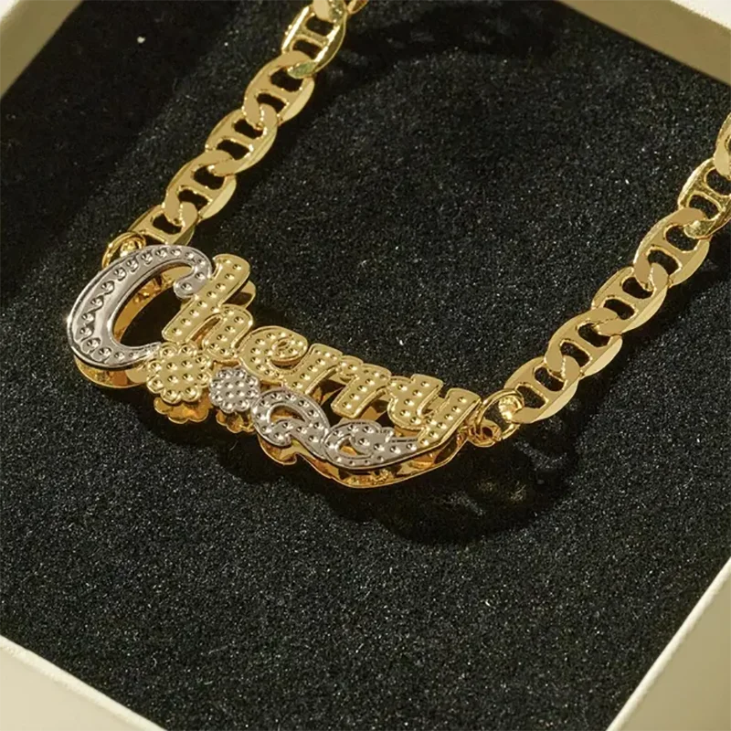 DHQH Customized Two Color 3D Name Necklace Personalized Letter Commemorative Stainless Steel Necklace Customized Jewelry Gift