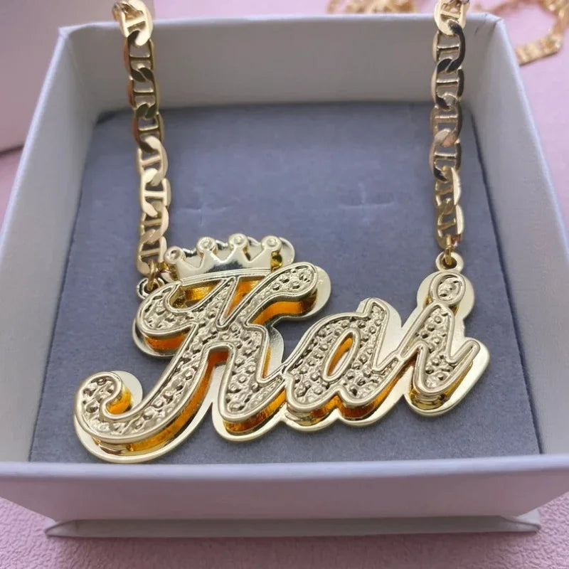 DHQH Customized Two Color 3D Name Necklace Personalized Letter Commemorative Stainless Steel Necklace Customized Jewelry Gift