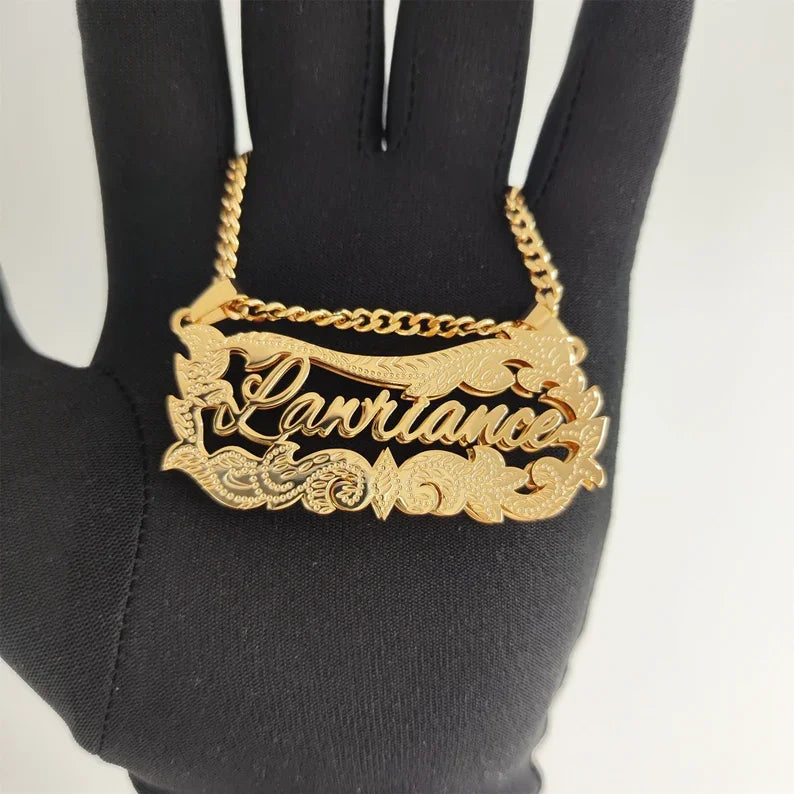 DHQH Customized Two Color 3D Name Necklace Personalized Letter Commemorative Stainless Steel Necklace Customized Jewelry Gift