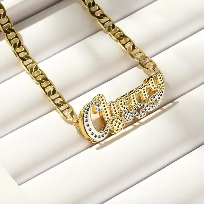 DHQH Customized Two Color 3D Name Necklace Personalized Letter Commemorative Stainless Steel Necklace Customized Jewelry Gift