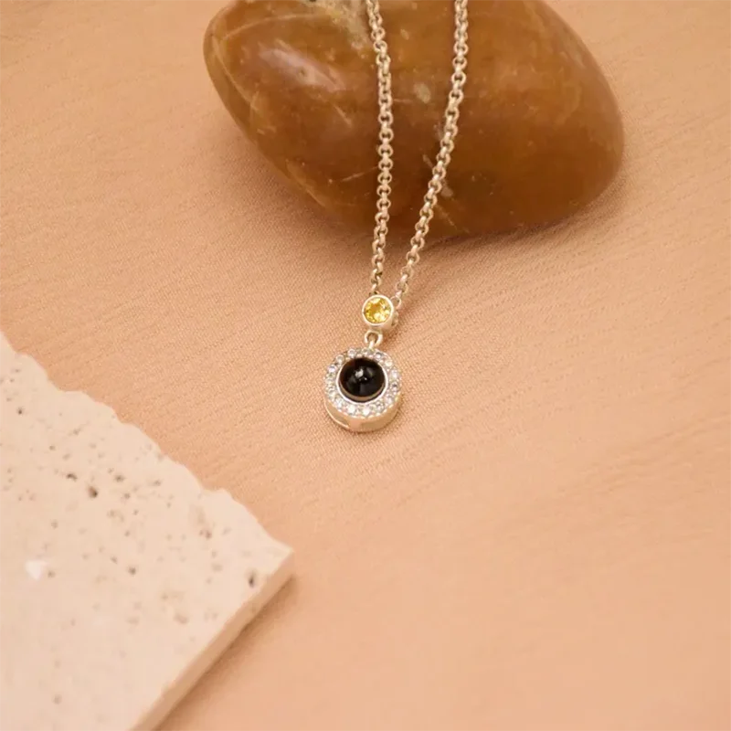 DHQH Personalized Photo Birthday Stone Photo Projection Necklace Customized Picture Birthday Stone Projection Pendant Gift