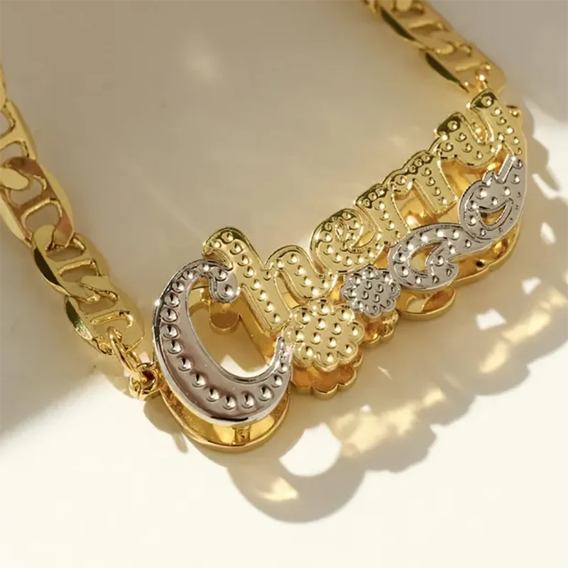 DHQH Customized Two Color 3D Name Necklace Personalized Letter Commemorative Stainless Steel Necklace Customized Jewelry Gift