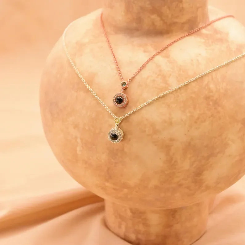 DHQH Personalized Photo Birthday Stone Photo Projection Necklace Customized Picture Birthday Stone Projection Pendant Gift