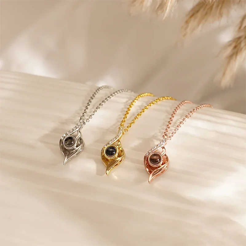 DHQH Personalized Photo Birthday Stone Photo Projection Necklace Customized Picture Birthday Stone Projection Pendant Gift