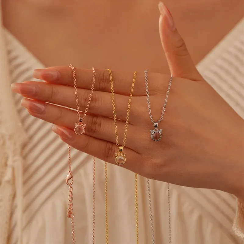 DHQH Personalized Photo Birthday Stone Photo Projection Necklace Customized Picture Birthday Stone Projection Pendant Gift