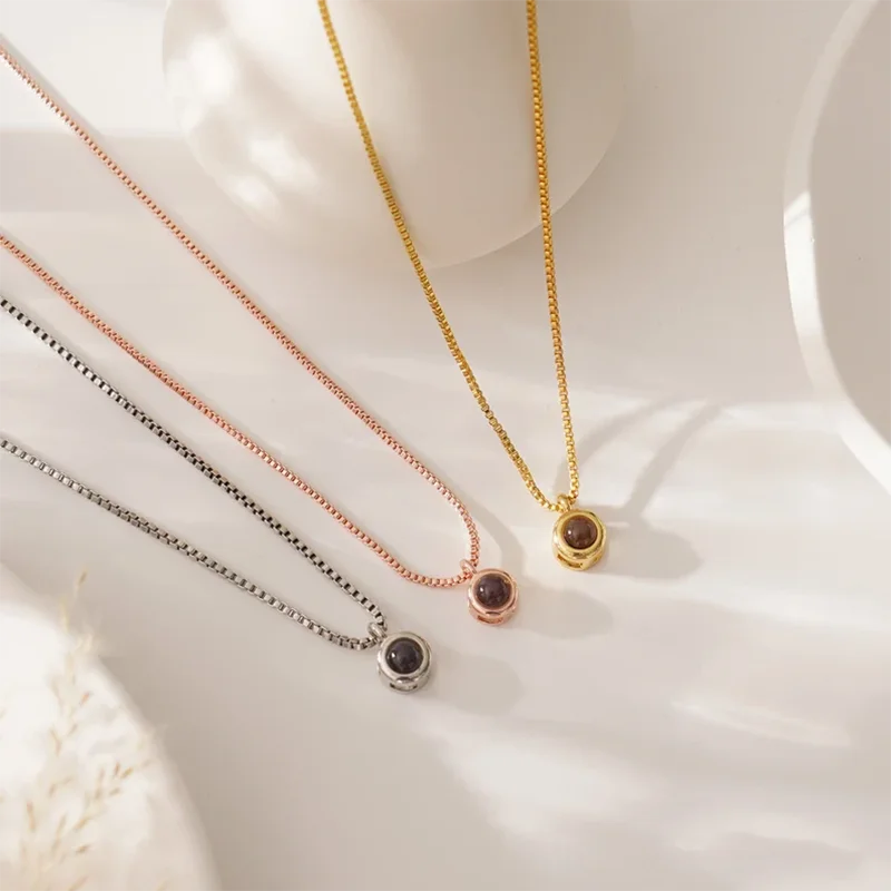 DHQH Personalized Photo Birthday Stone Photo Projection Necklace Customized Picture Birthday Stone Projection Pendant Gift