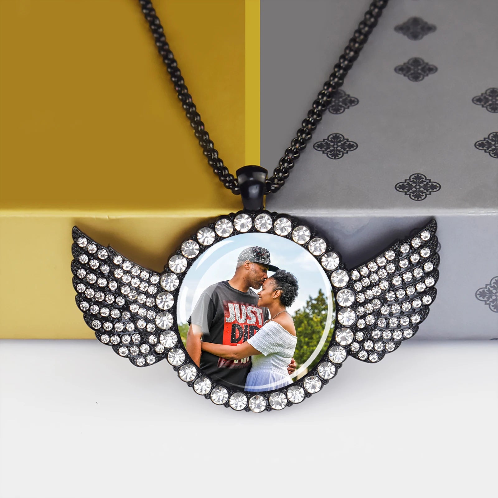 DHQH Customized Picture Necklace Personalized Photo Angel Wings Water Diamond Pendant Necklace Creative Fashion Hip Hop Jewelry