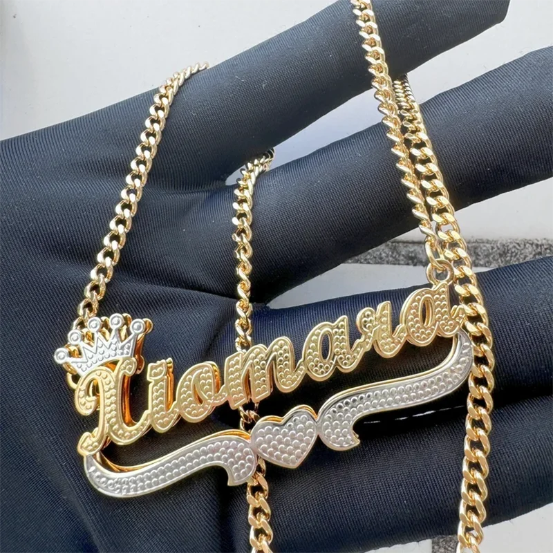 DHQH Customized Two Color 3D Name Necklace Personalized Letter Commemorative Stainless Steel Necklace Customized Jewelry Gift