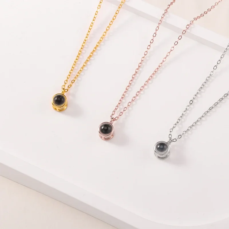 DHQH Personalized Photo Birthday Stone Photo Projection Necklace Customized Picture Birthday Stone Projection Pendant Gift