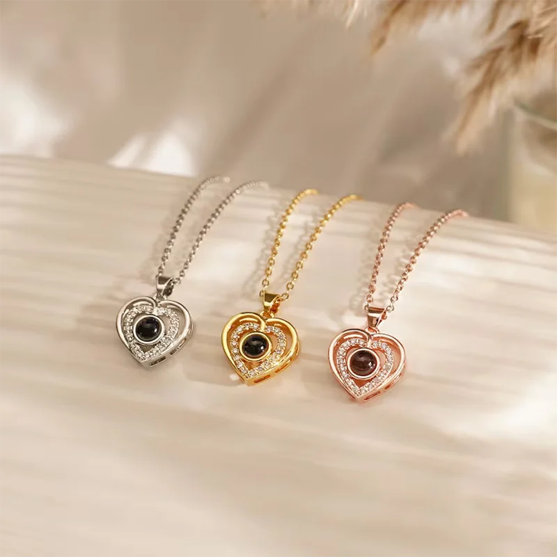 DHQH Personalized Photo Birthday Stone Photo Projection Necklace Customized Picture Birthday Stone Projection Pendant Gift