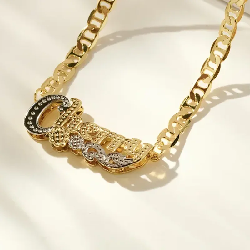 DHQH Customized Two Color 3D Name Necklace Personalized Letter Commemorative Stainless Steel Necklace Customized Jewelry Gift