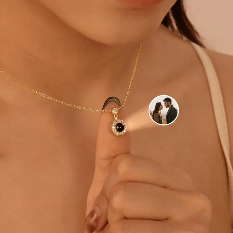 DHQH Personalized Photo Birthday Stone Photo Projection Necklace Customized Picture Birthday Stone Projection Pendant Gift